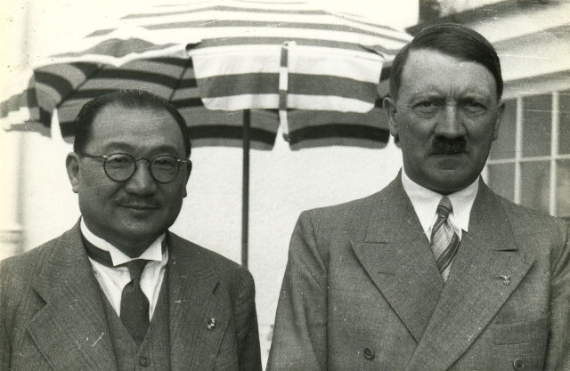 Hitler standing with Chinese emissary Dr. H. H. Kung at Hitler's retreat in the Berchtesgatener Alpen, June 1937